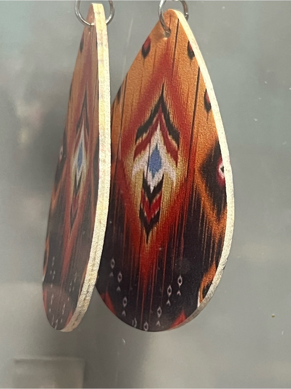 Boho Teardrop Wood Hanging Accent in Rust Red and Black